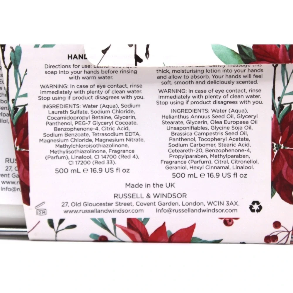 Russell & Windsor Crandberry & Pointsettia Hand Care Collection 2 pc set w/caddy
